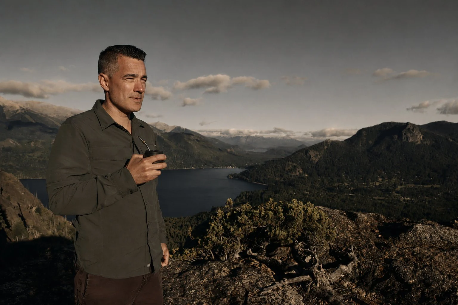 Dan Case overlooking a mountain lake in Patagonia