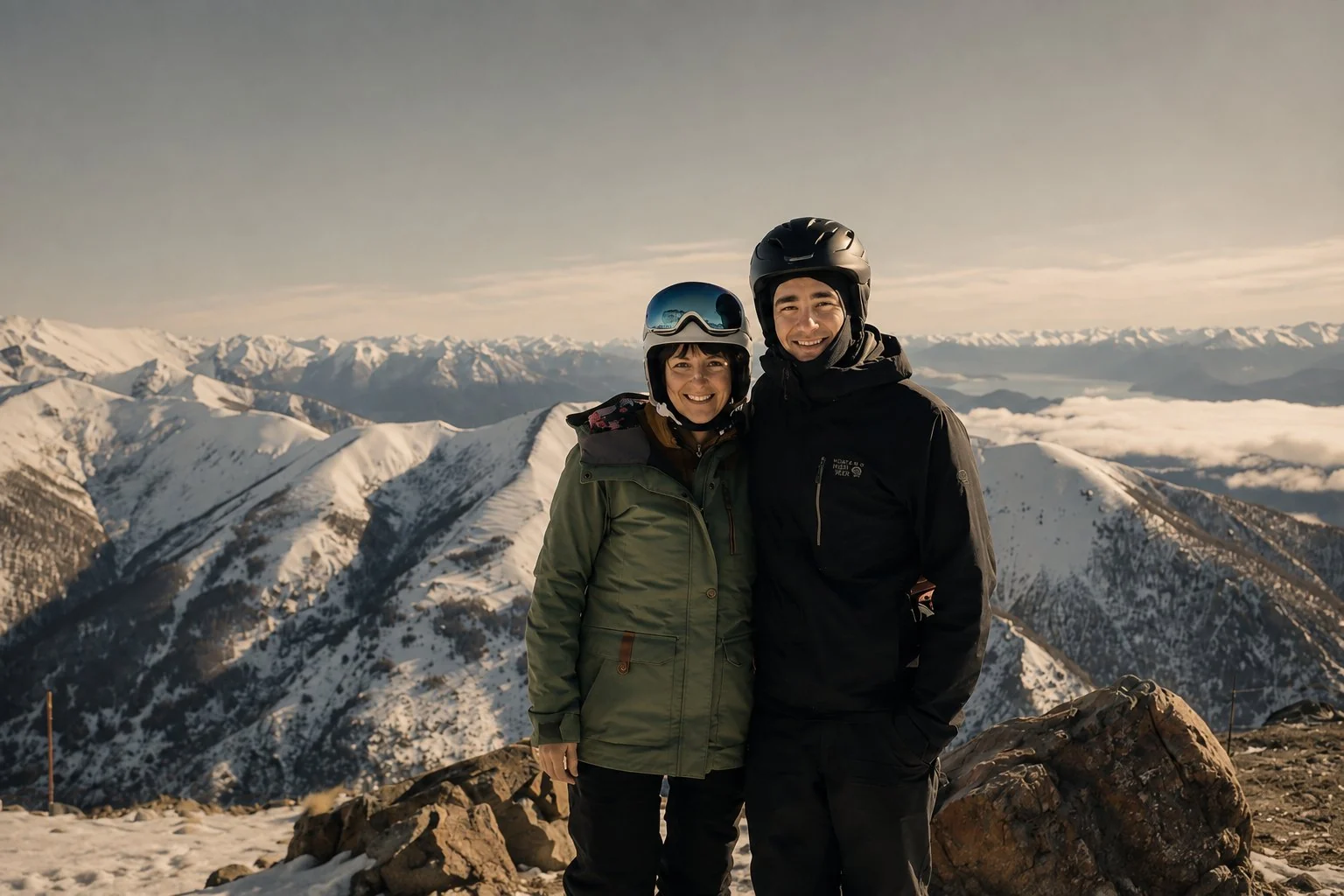 Dan Case skiing in the mountains with his wife